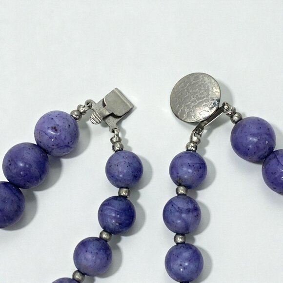 Double Strand Purple Beaded Necklace with Silver Accents Vintage-Inspired 25"L - Picture 5 of 5
